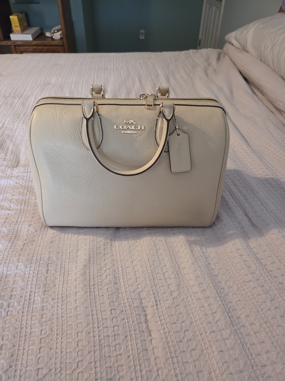 EUC Coach Oat Signature LARGE Rowan Pebbled Leather Satchel with Gold Hardware